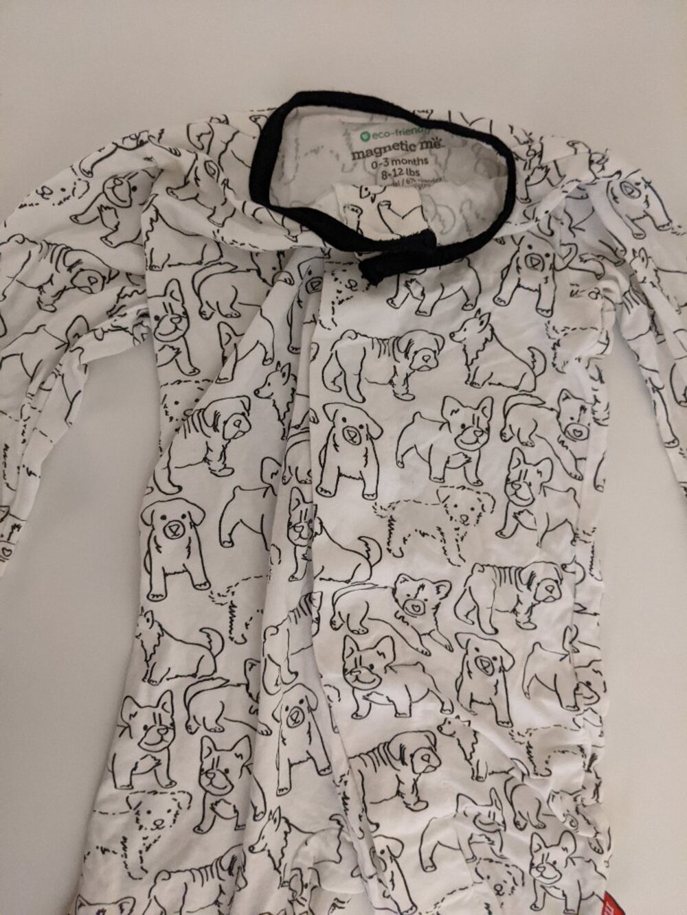 Magnetic Me Baby Footie Sleeper 0–3 Months – Black & White Dog Print